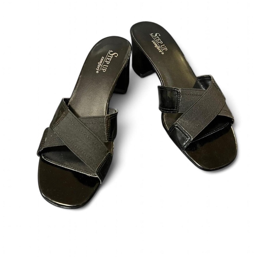 Vintage Women’s y2K Black Slip on Blocked Heel Comfort Sandal Size:9